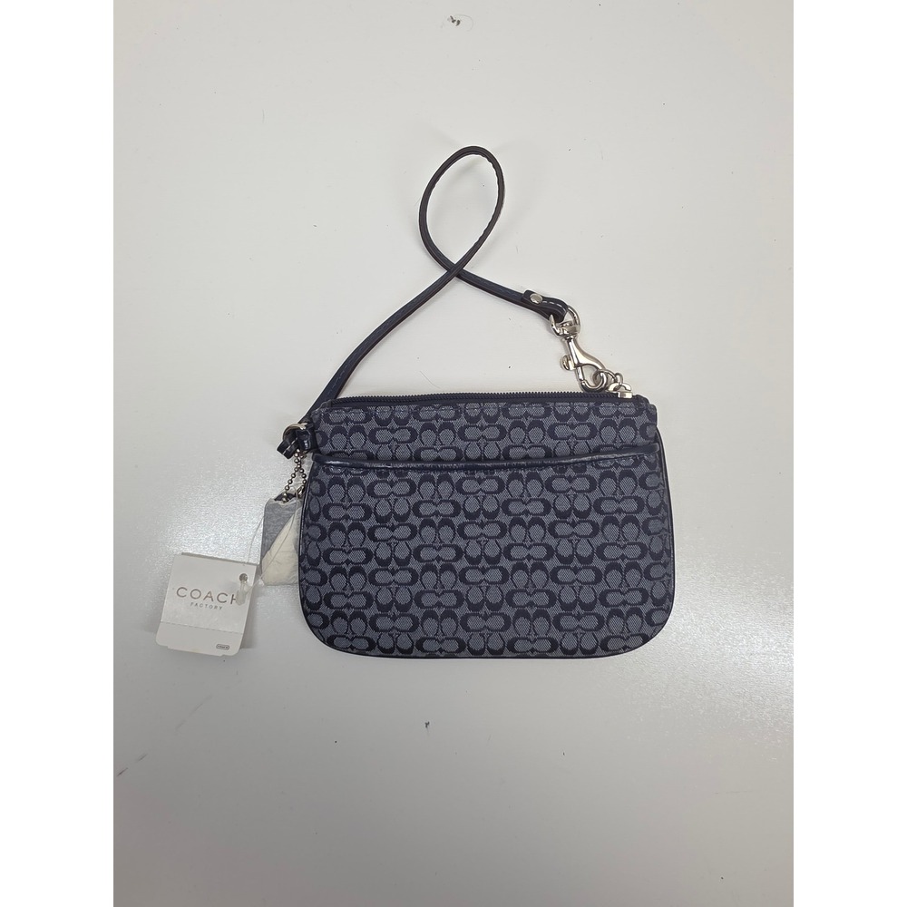 Coach F48400 Signature Small Wristlet SV/Blue Monogram Jacquard Leather Trim NWT